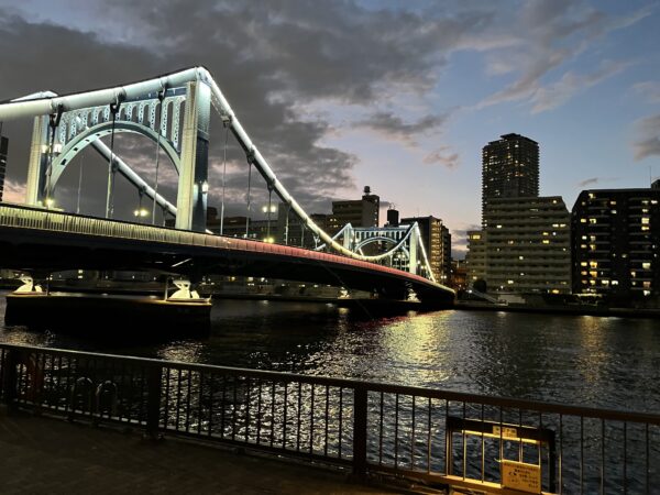 隅田川テラスウォーキングと清洲橋・永代橋ライトアップ